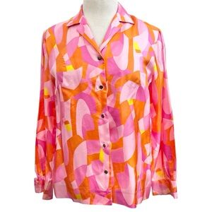Alex Colman 60s Vintage Psychedelic Print Womens Button Down Blouse Top Shirt